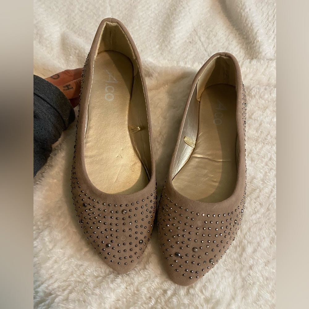 Chic Tan Women's Flats with Rhinestone Detailing